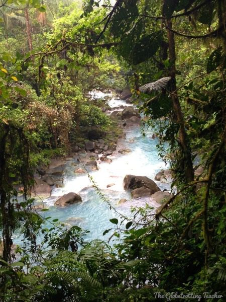 Peaking through the trees along the hotel's private paths, we caught our first glimpse of the Rio Celeste.
