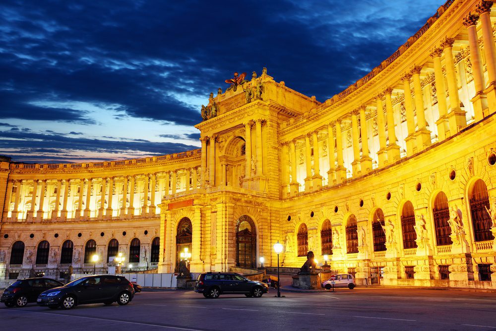 Vienna Hofburg palace at a nigth with clouds