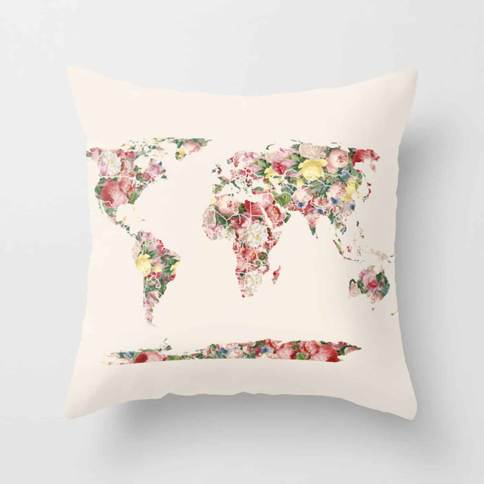 Etsy Floral World Map Pillow