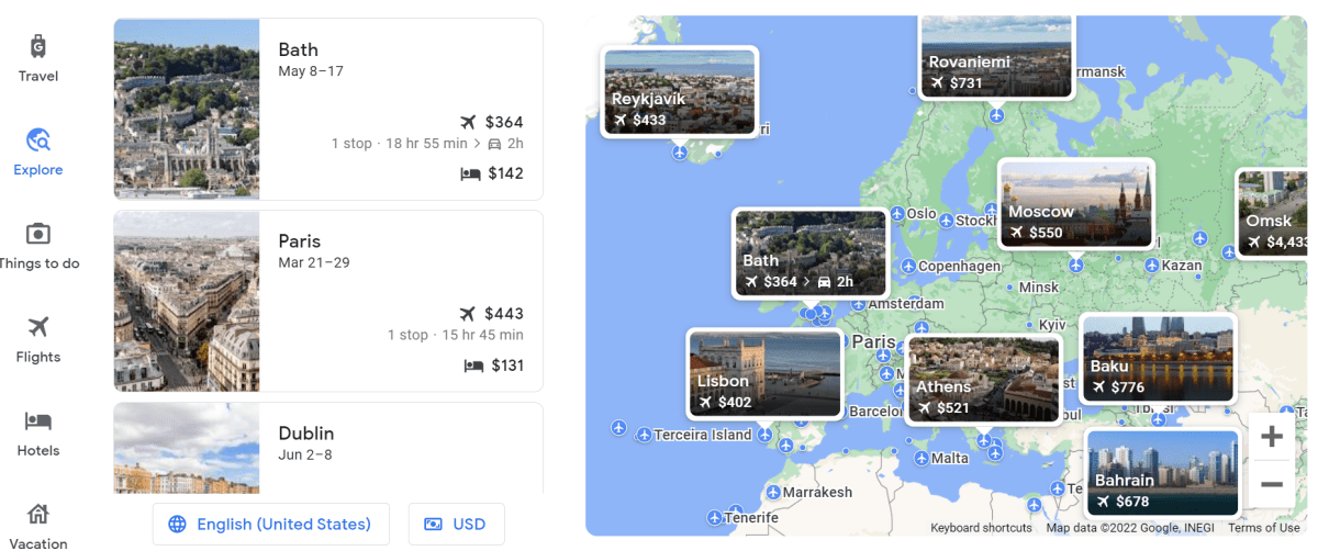 Google Flights Explore