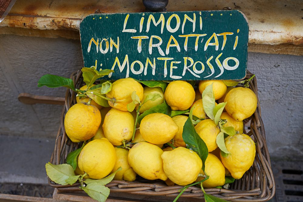 Basket of lemons in Cinque Terre Italy