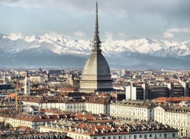 City of Turin (Torino) skyline panorama seen from the hill -