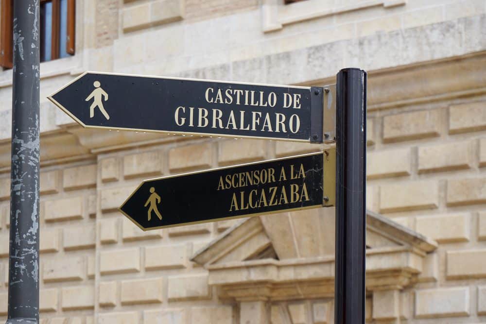 Malaga Spain signs pointing to tourist attractions